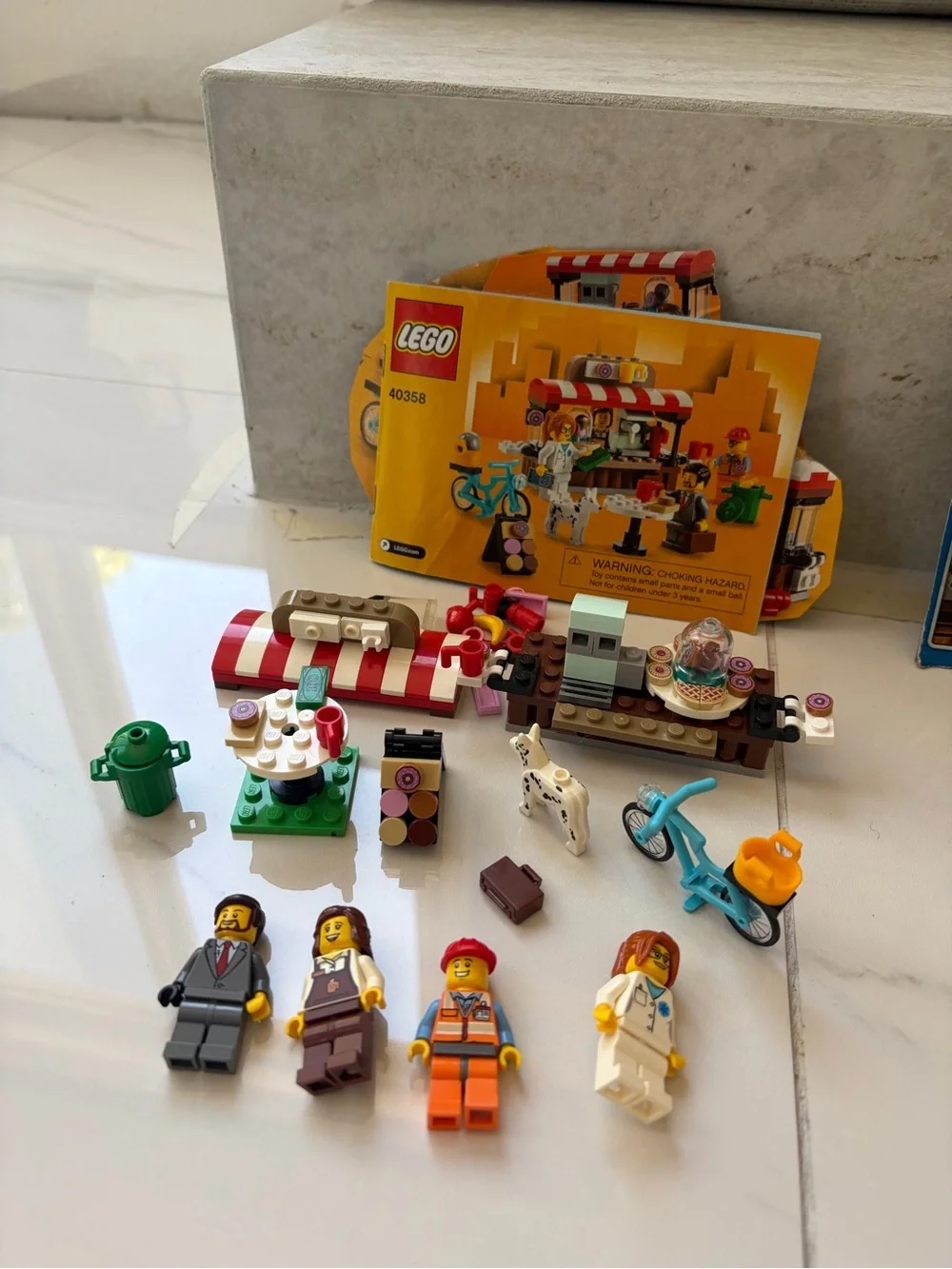 4 Lego Sets - Camper, Ice Cream Truck, Pizza Truck, Donut Stand